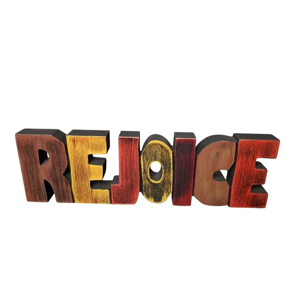 Rustic REJOICE Block Letter Sign Plaque Faith Church‎ Display 13